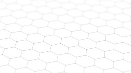 Poster - Abstract white futuristic background. Background with hexagons. Connecting dots and lines on white background. 4k rendering.