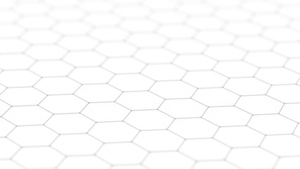 Poster - Abstract white futuristic background. Background with hexagons. Connecting dots and lines on white background. 4k rendering.