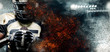 © Mike Orlov - American football player, athlete in helmet on stadium in fire. Sport wallpaper with copyspace on background.