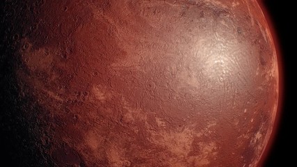 Wall Mural - isolated mars planet on black screen. the red planet is rotating with shading close up footage.