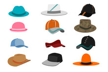 Collection Of Various Types Of Hats On White Background