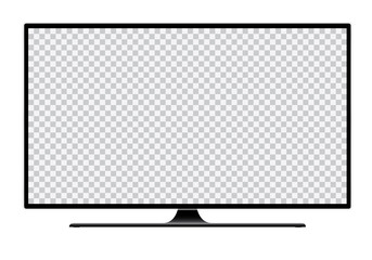 realistic illustration of black tv with stand and blank transparent isolated screen with space for y