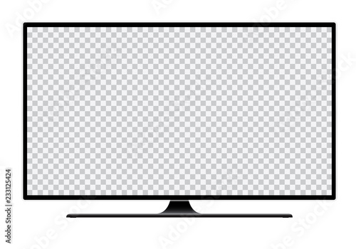 Fotografía Realistic illustration of black TV with stand and blank transparent isolated scr
