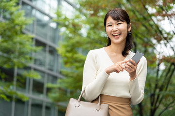 young asian woman walking