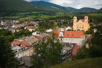 Wall Mural - Veduta panoramica di Brunico in Alto-Adige