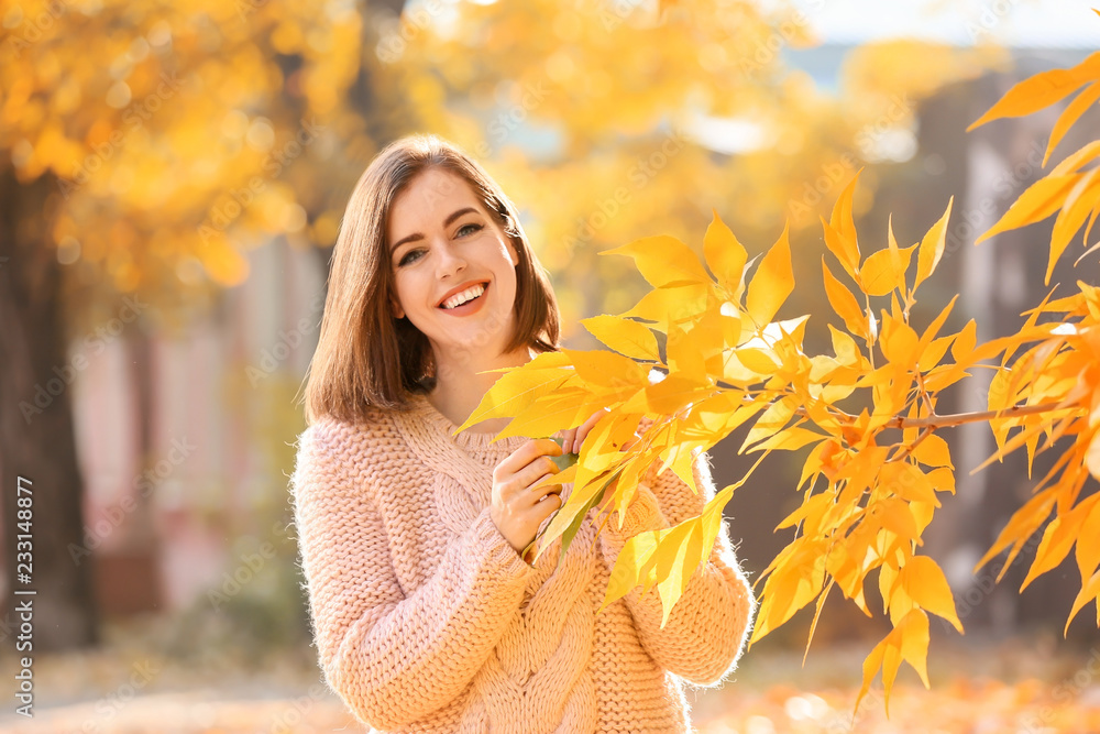 Beautiful young woman in autumn park