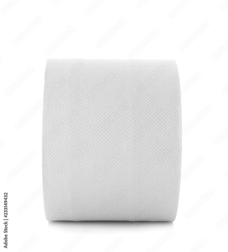 Roll of toilet paper on white background