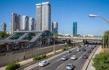 Tel Aviv, Israel-30 October, 2018 : View Of Ayalon Highway With Park Tzameret Neighborhood In The Background In Tel Aviv, Israel