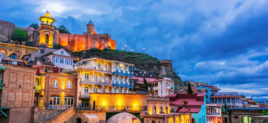 Poster - View of the Old Town of Tbilisi, Georgia after sunset