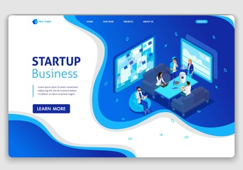 Wall Mural - website isometric landing page concept of startup your project for website and mobile website. easy 