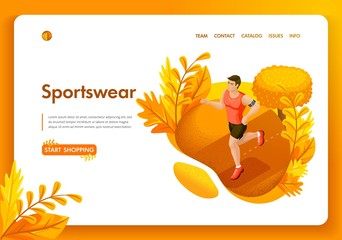 Wall Mural - website template design. isometric concept autumn man running in the park. sportswear and equipment 