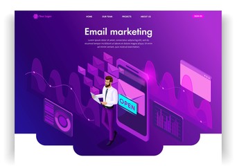 Wall Mural - website template design. isometric concept email inbox electronic communication. e-mail marketing, m