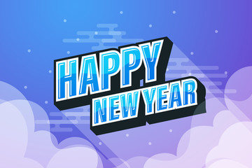 Canvas Print - Blue sky background with happy new year text speech design. Vector illustration