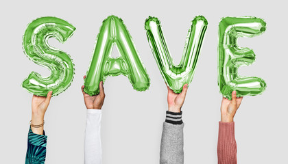 Poster - Hands showing save balloons word