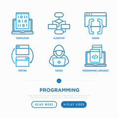 Wall Mural - programming thin line icons set: coding, algorithm, porting, compilation, hacker, programming langua