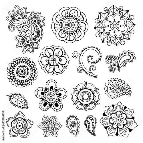 Mehndi And Mandala Vector Illustrations On White Background Boho Style Indian Orient Doodle Elements And Henna Drawings Buy This Stock Vector And Explore Similar Vectors At Adobe Stock Adobe Stock