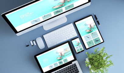 top view blue devices dental clinic website
