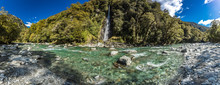 Thunder Creek Waterfall In Mt Aspiring National Park, Haast Pass, West Coast Region, South Island, New Zealand