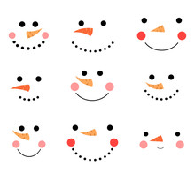 Cute And Funny Vector Snowman Face Icons