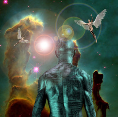 Wall Mural - cyborg. man with electric circuit pattern