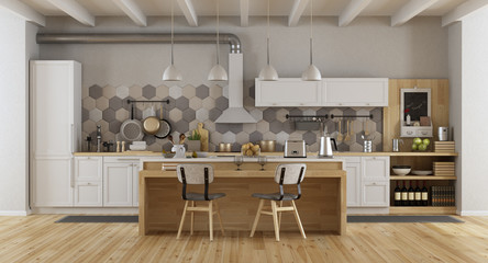 Wall Mural - White vintage kitchen with island