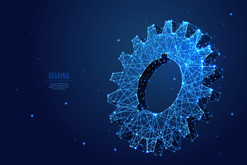 Leinwandbilder - A gear composed of polygons. Low poly vector illustration of a starry sky or Comos. The Gears consists of lines, dots and shapes. Mechanical technology machine engineering symbol.