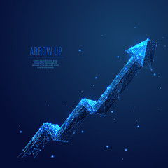 Fototapete - An arrow Up composed of polygons. Low poly vector illustration of a starry sky or Comos style. A growth symbol consists of lines, dots and shapes. Business strategy or successful symbol.