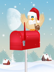 Sticker - bird with letter of Santa Claus