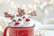 Hot Chocolate With Melted Marshmallow Reindeer