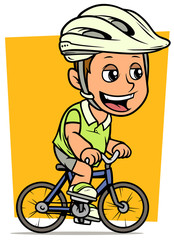 Wall Mural - Cartoon fat boy character riding on bicycle