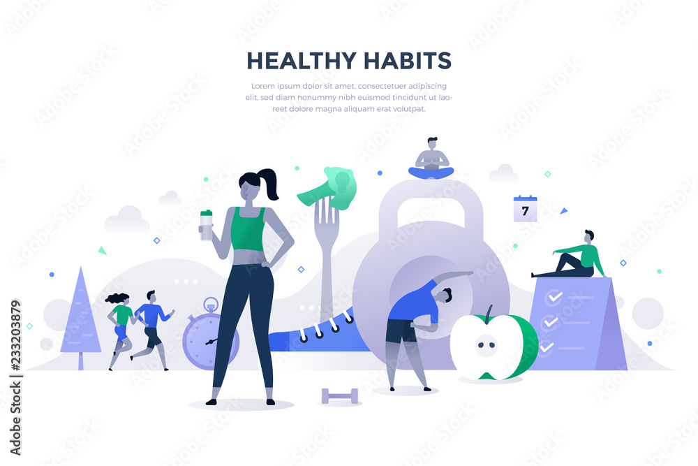 Healthy Habits Flat Concept - obrazy, fototapety, plakaty 