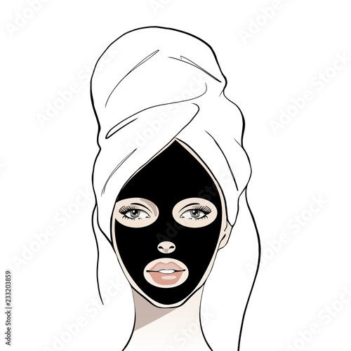Woman With A Cosmetic Face Black Mask Beautiful Young Girl Face