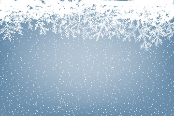 Wall Mural -  Winter background with falling snow and fir branches. Christmas card with space for text.