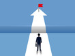 © Ton Forio - Businessmen are walking on white arrow with gap between paths in front. go to the goal of success on the opposite. business finance concept. creative idea. cartoon vector illustration.