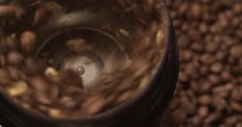 Coffee Mill Grinder Grinds Coffee Beans Extremely Close Up Macro Shot Top View 4K Video