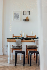 Wall Mural - Festive table, minimalistic Christmas decor. Scandinavian interior