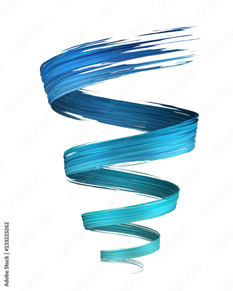 Cyan and blue 3D brush paint stroke swirl - obrazy, fototapety, plakaty 