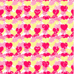 grunge style hearts background. pattern with hearts drawn by hands. 