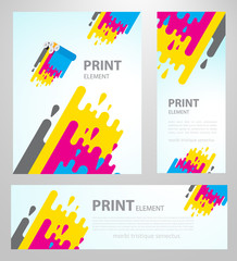 Wall Mural - Print polygraphy cmyk element. Stripes colored liquid. Set flyer, banner, roll up banner, brochure size A4 template