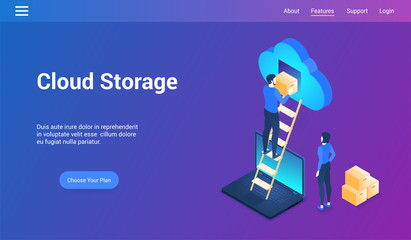 Wall Mural - isometric design concept on cloud storage theme. vector illustration mock-up for website and mobile 
