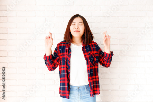 Portrait Of Beautiful Asian Young Woman With Brunette Hair And Bob