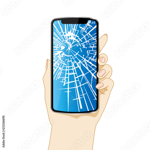 スマホを持つ左手のイラスト 画面がヒビ割れたスマートフォンのイメージ 白背景 Hand With Smartphone Buy This Stock Illustration And Explore Similar Illustrations At Adobe Stock Adobe Stock