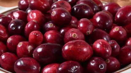 Sticker - A bowl of fresh ripe cranberries from closeup to far
