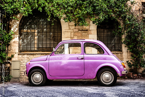 Pink Fiat 500 Oldtimer Typical Italian Parking In Front Of A Wall Buy This Stock Photo And Explore Similar Images At Adobe Stock Adobe Stock