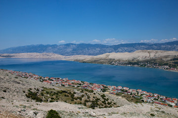 Aerial view of town Pag, Pag island, Croatia