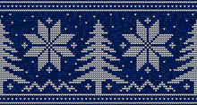 Blue And White Christmas Knitting Seamless Pattern Background Vector