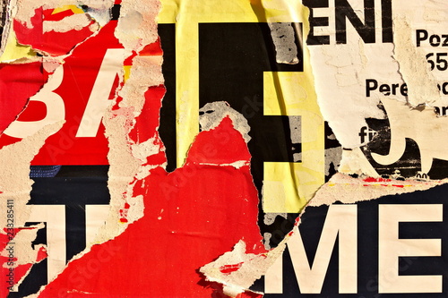 Papel de parede Old grunge ripped torn vintage collage posters creased crumpled paper surface pl