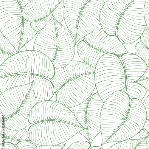 Vector Illustration Of Seamless Green Leaf Pattern Abstract Floral Background With Leaves Line Style Pattern Floral Design Stock Vector Adobe Stock