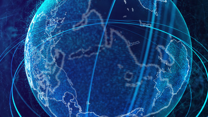 Fototapete - Global network connection. World map point. Representing the global. Network connection. 3D rendering.