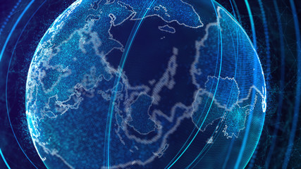 Fototapete - Global network connection. World map point. Representing the global. Network connection. 3D rendering.